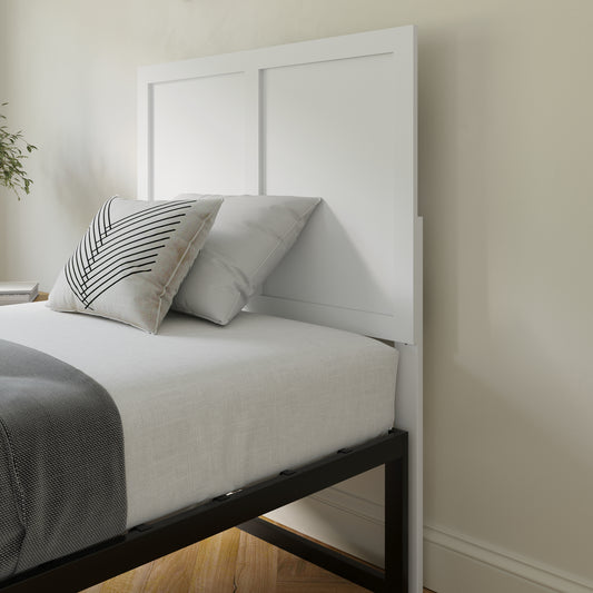 Oliver Twin Size Two Panel Wooden Adjustable Headboard for Universal Metal Bed Frames in White White MG-9708THB-T-WHT-GG