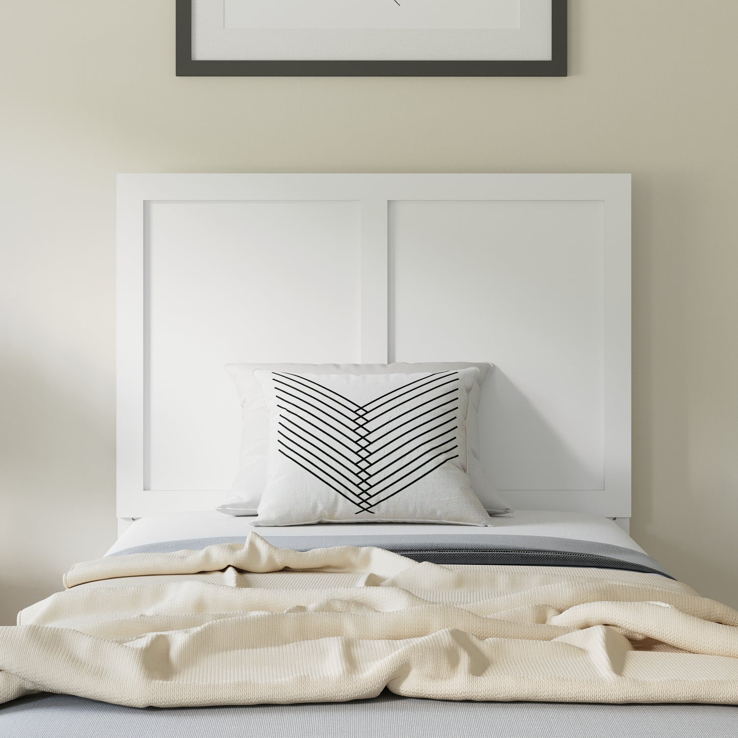 Oliver Twin Size Two Panel Wooden Adjustable Headboard for Universal Metal Bed Frames in White White