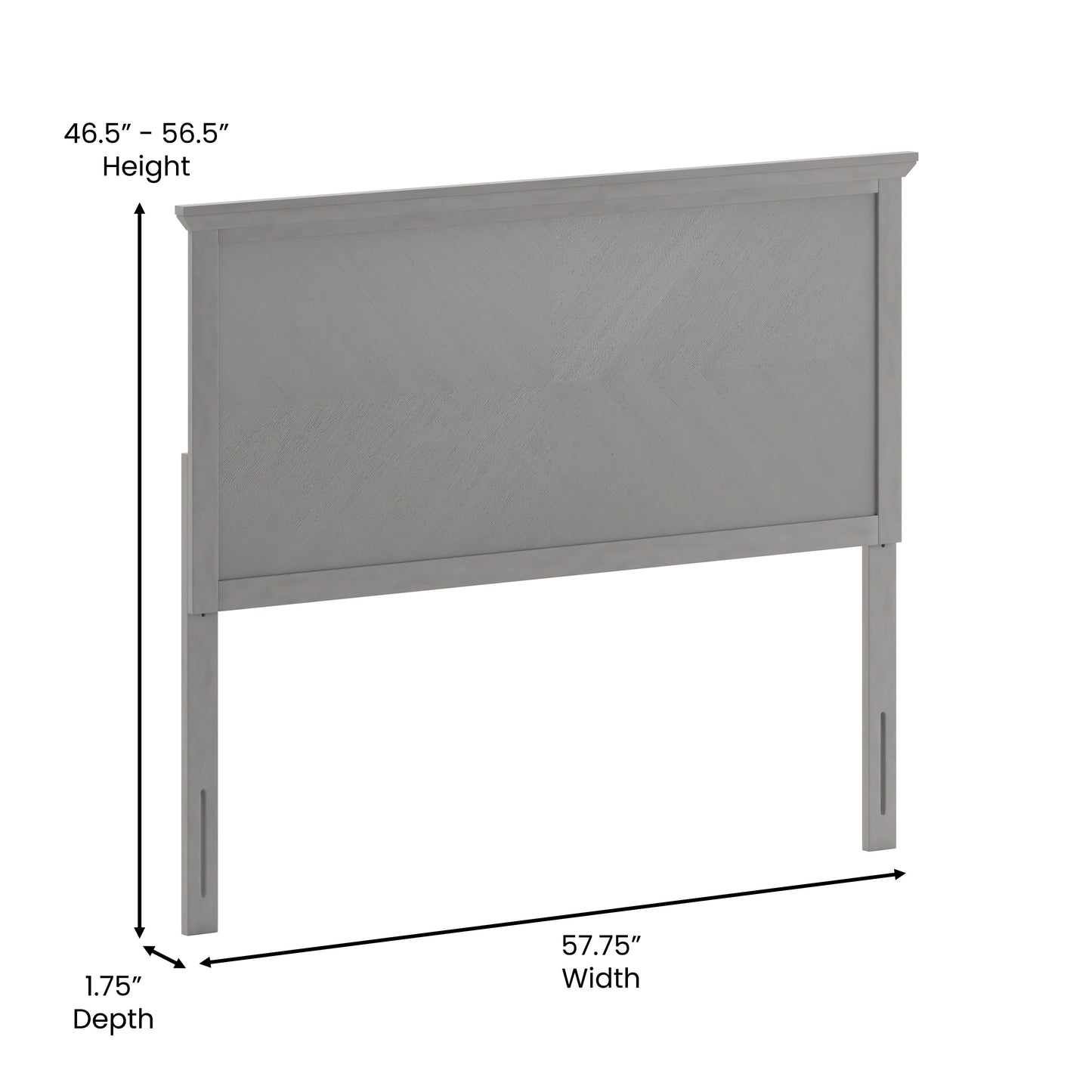 Fiona Full Size Herringbone Wooden Adjustable Headboard for Universal Metal Bed Frames in Gray Wash Gray Wash
