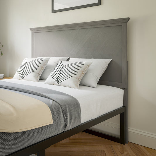 Fiona Full Size Herringbone Wooden Adjustable Headboard for Universal Metal Bed Frames in Gray Wash Gray Wash