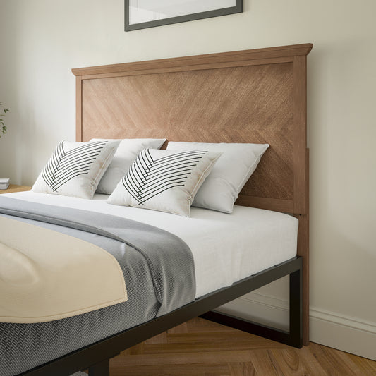 Fiona Full Size Herringbone Wooden Adjustable Headboard for Universal Metal Bed Frames Light Brown Light Brown