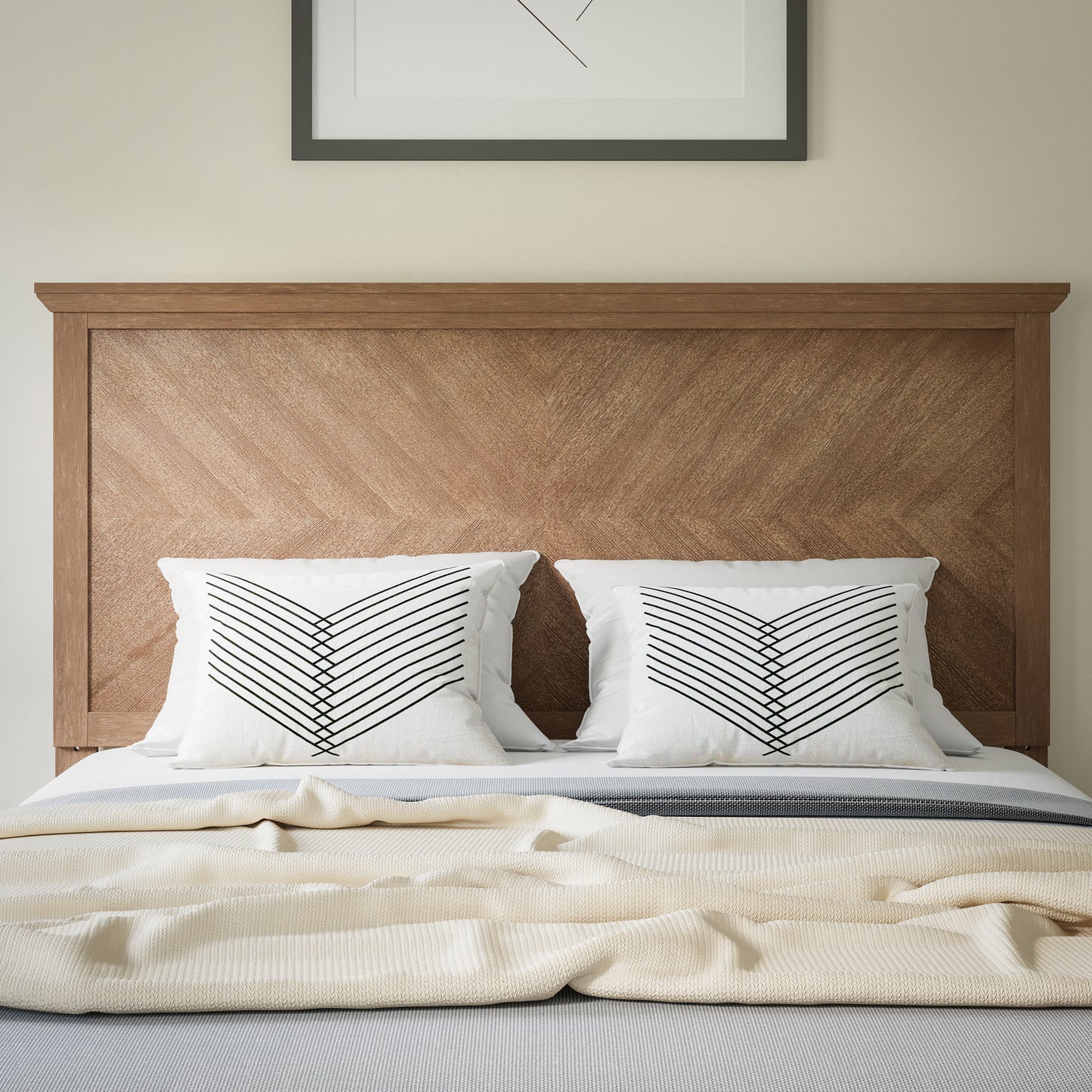 Fiona Full Size Herringbone Wooden Adjustable Headboard for Universal Metal Bed Frames Light Brown Light Brown