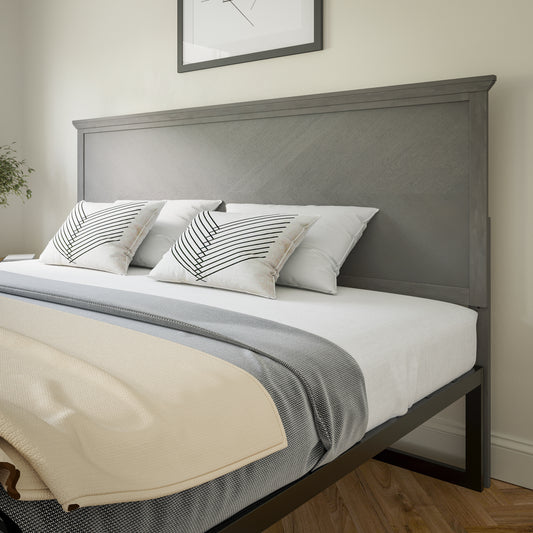 Fiona King Size Herringbone Wooden Adjustable Headboard for Universal Metal Bed Frames in Gray Wash Gray Wash