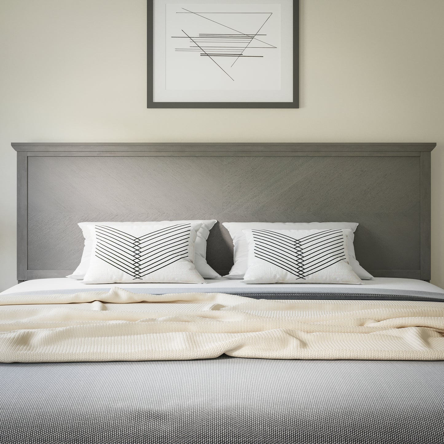 Fiona King Size Herringbone Wooden Adjustable Headboard for Universal Metal Bed Frames in Gray Wash Gray Wash