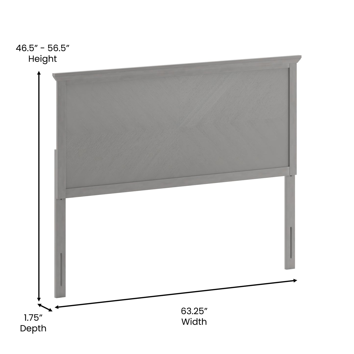 Fiona Queen Size Herringbone Wooden Adjustable Headboard for Universal Metal Bed Frames in Gray Wash Gray Wash
