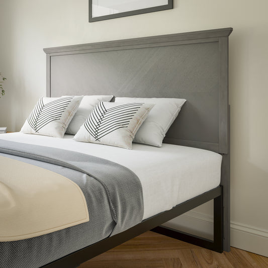 Fiona Queen Size Herringbone Wooden Adjustable Headboard for Universal Metal Bed Frames in Gray Wash Gray Wash