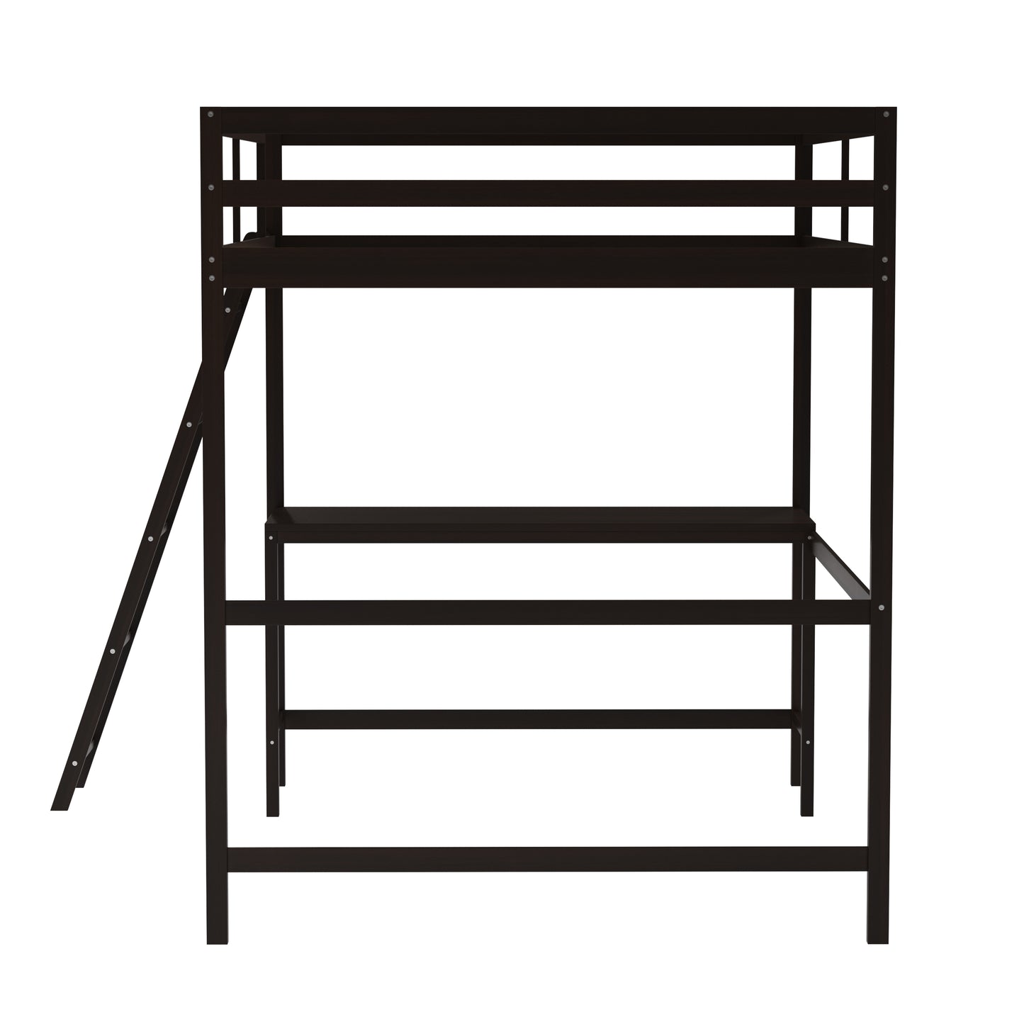 Riley Loft Bed Frame with Desk, Full Size Wooden Bed Frame with Protective Guard Rails & Ladder for Kids and Teens - Espresso Espresso