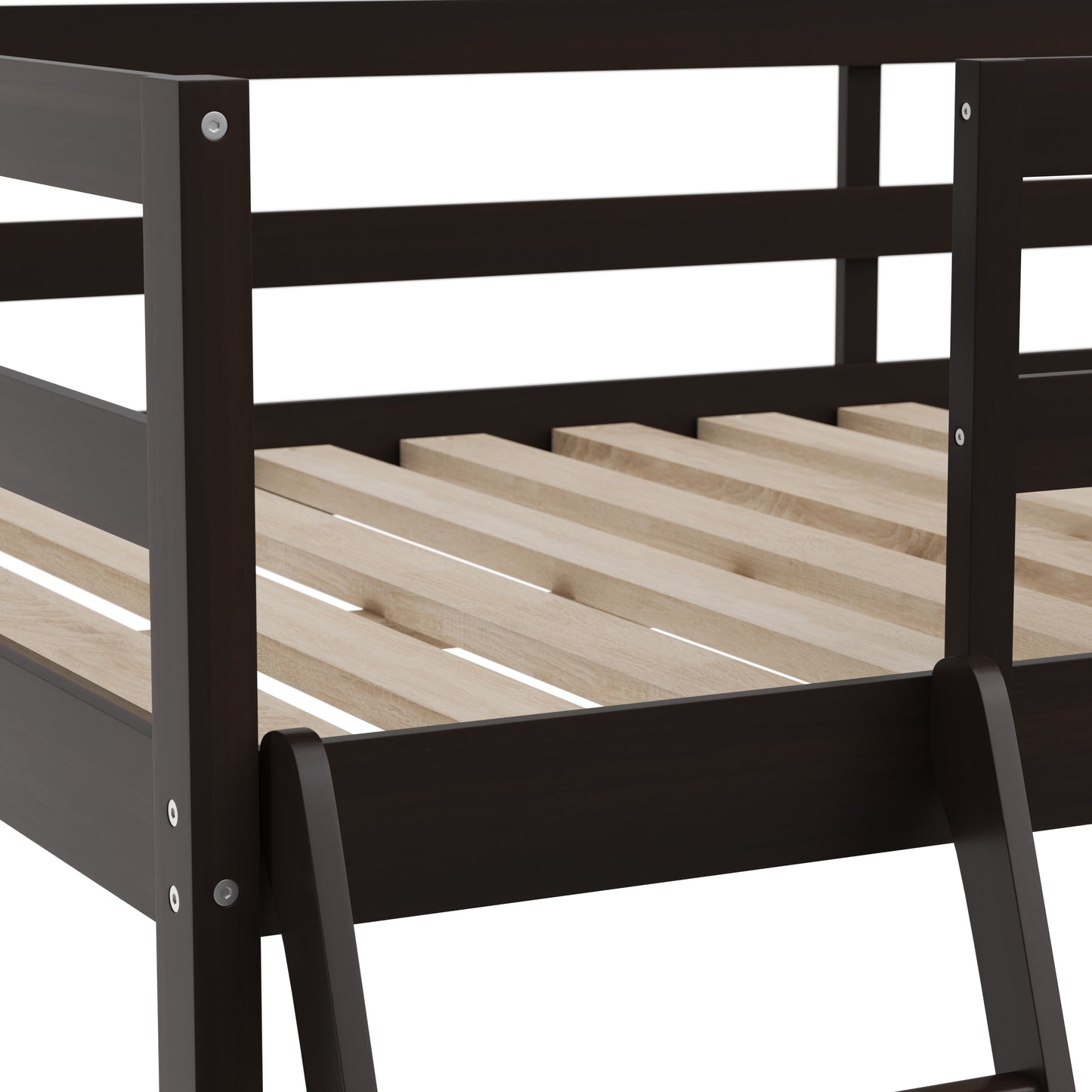 Riley Loft Bed Frame with Desk, Full Size Wooden Bed Frame with Protective Guard Rails & Ladder for Kids and Teens - Espresso Espresso