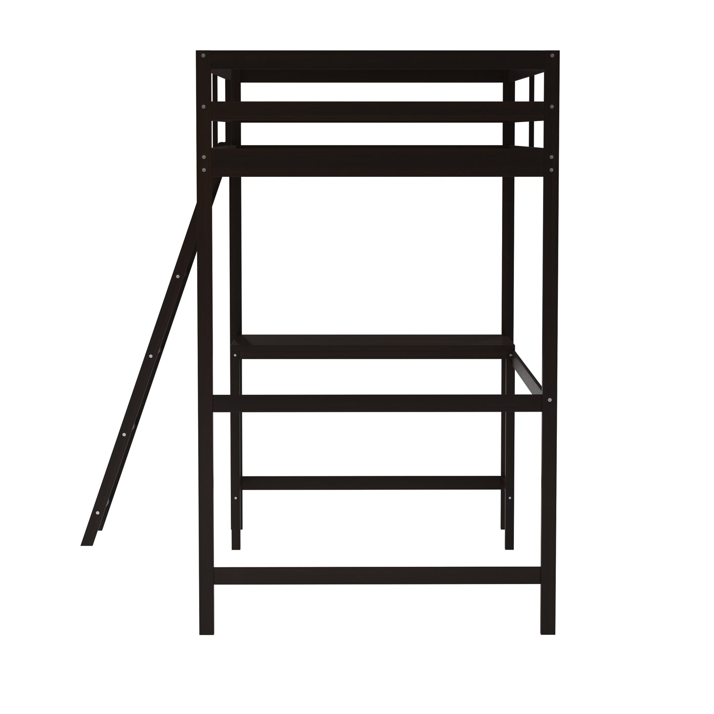 Riley Loft Bed Frame with Desk, Twin Size Wooden Bed Frame with Protective Guard Rails & Ladder for Kids and Teens - Espresso Espresso