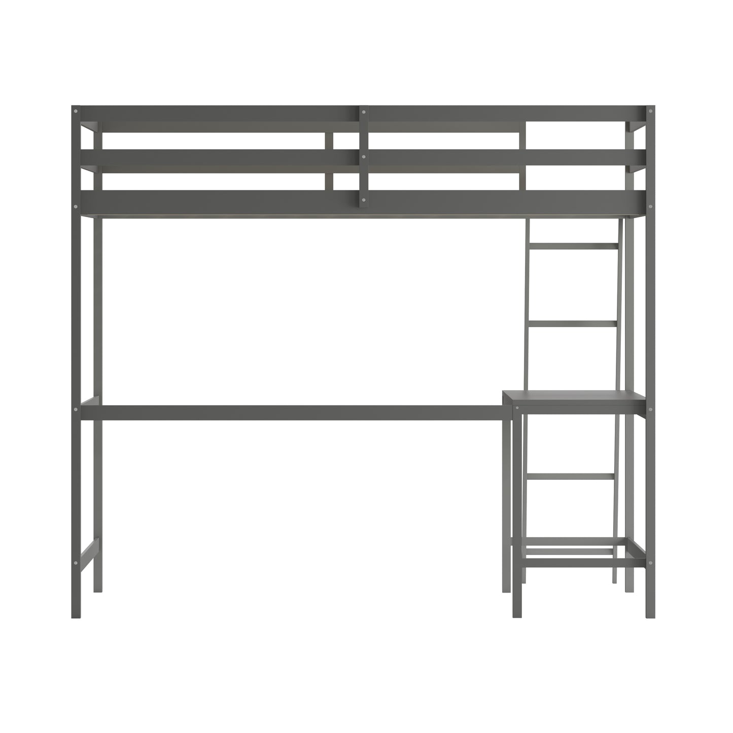 Riley Loft Bed Frame with Desk, Full Size Wooden Bed Frame with Protective Guard Rails & Ladder for Kids and Teens - Light Gray Light Gray
