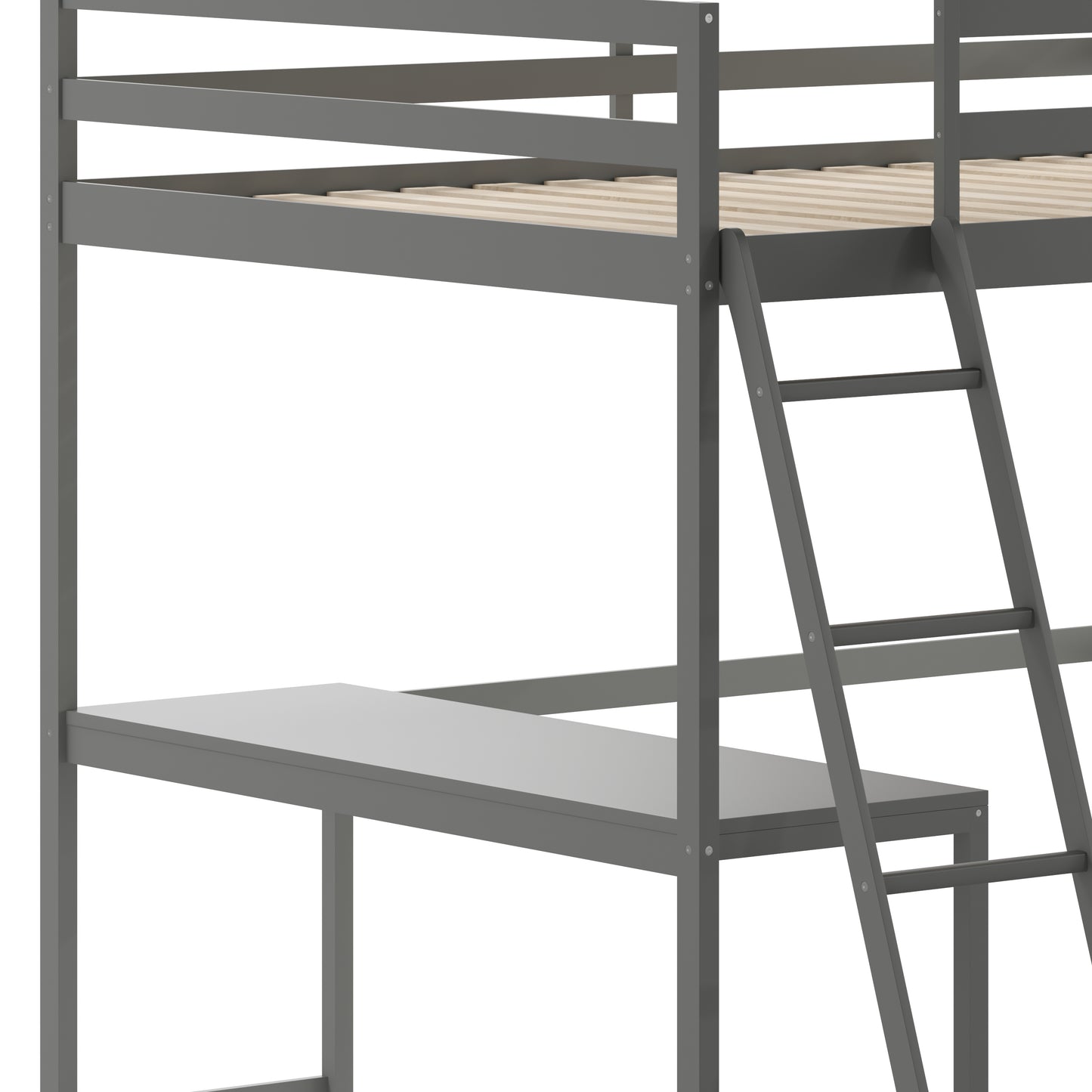 Riley Loft Bed Frame with Desk, Full Size Wooden Bed Frame with Protective Guard Rails & Ladder for Kids and Teens - Light Gray Light Gray