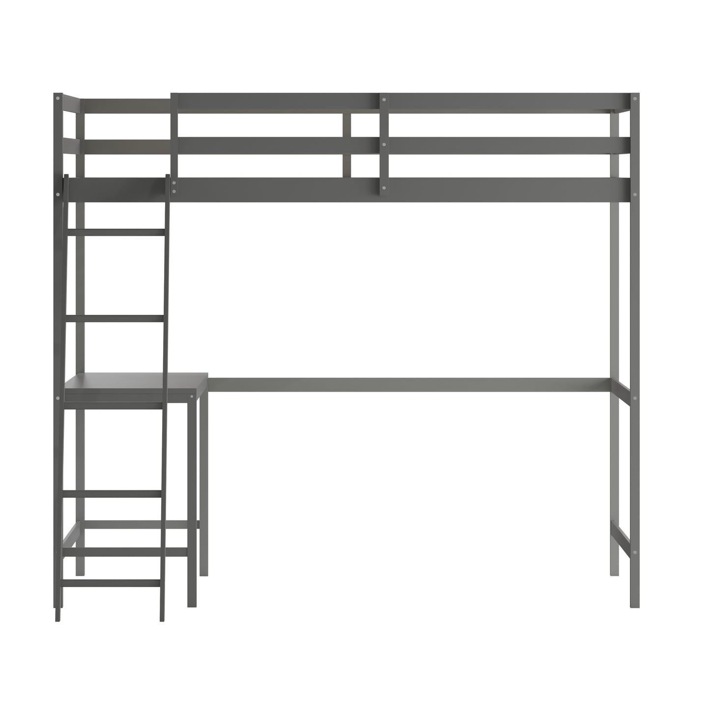 Riley Loft Bed Frame with Desk, Full Size Wooden Bed Frame with Protective Guard Rails & Ladder for Kids and Teens - Light Gray Light Gray