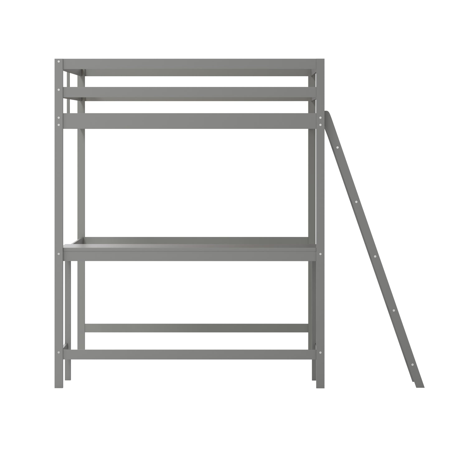 Riley Loft Bed Frame with Desk, Full Size Wooden Bed Frame with Protective Guard Rails & Ladder for Kids and Teens - Light Gray Light Gray