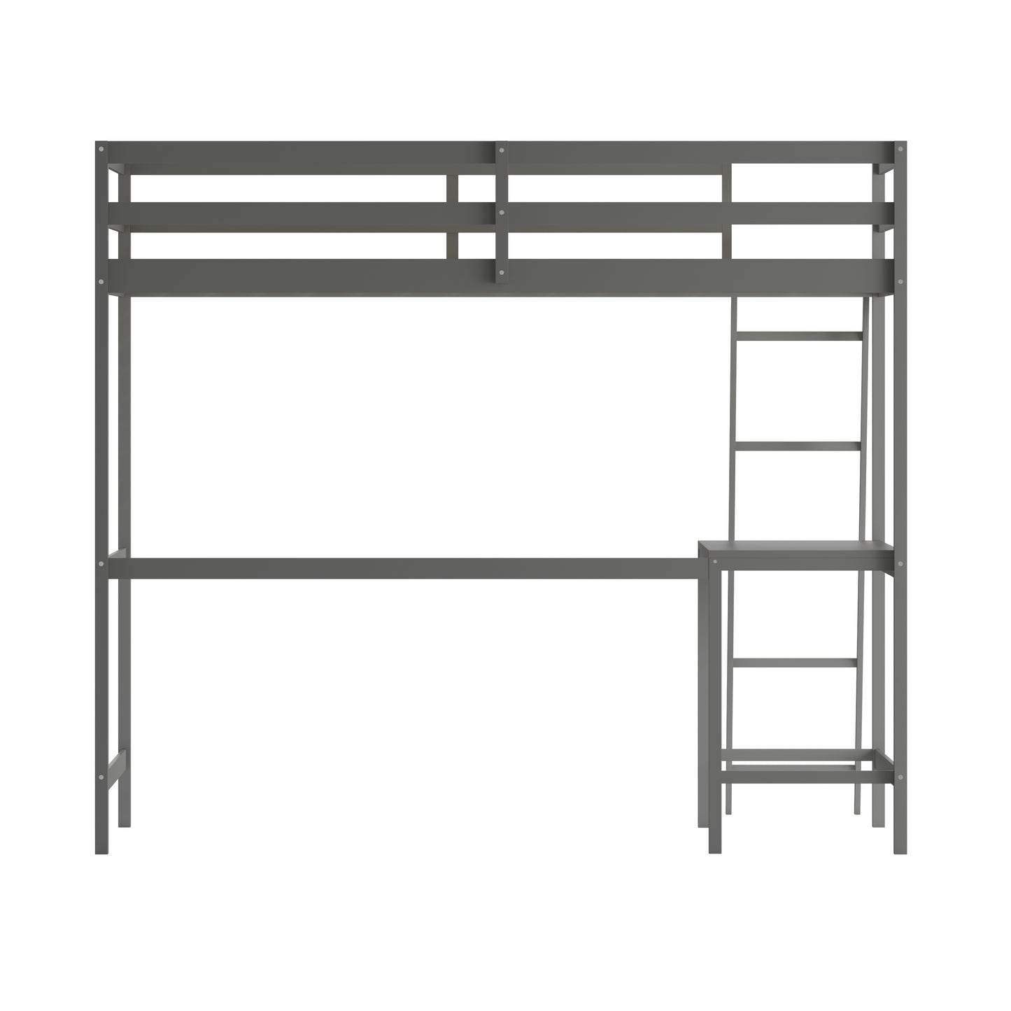 Riley Loft Bed Frame with Desk, Twin Size Wooden Bed Frame with Protective Guard Rails & Ladder for Kids and Teens - Light Gray Light Gray