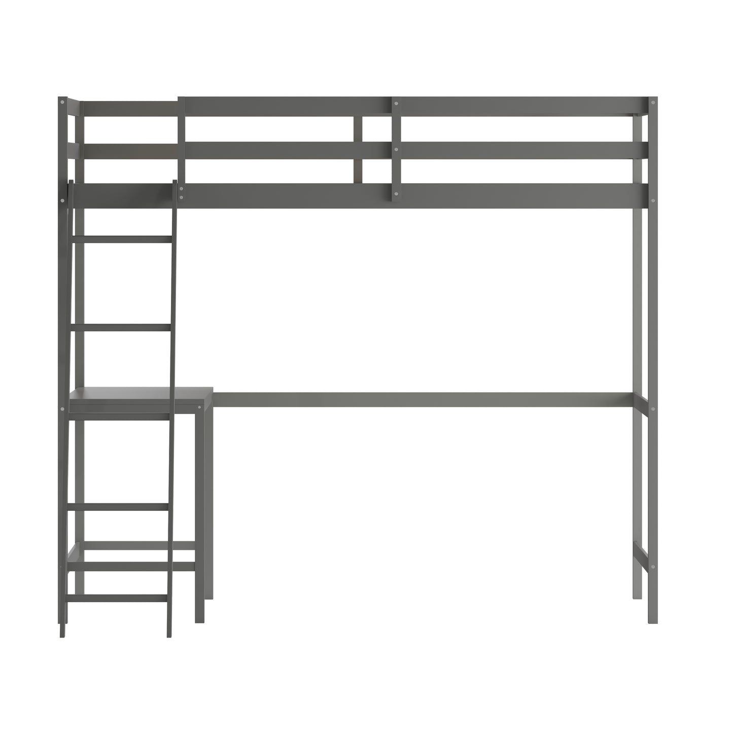 Riley Loft Bed Frame with Desk, Twin Size Wooden Bed Frame with Protective Guard Rails & Ladder for Kids and Teens - Light Gray Light Gray