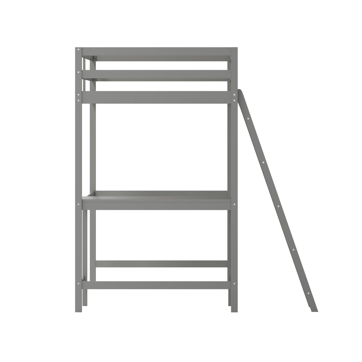 Riley Loft Bed Frame with Desk, Twin Size Wooden Bed Frame with Protective Guard Rails & Ladder for Kids and Teens - Light Gray Light Gray