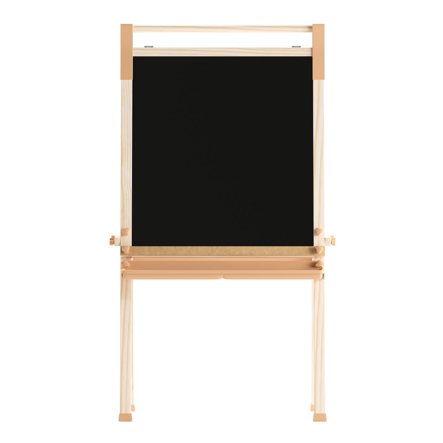 Bright Beginnings Commercial Classroom Freestanding Wood Art Easel with Chalk Board, Dry -Erase Board, 2 Trays, Paper Roller, Paper Tear Bar, Natural Beech