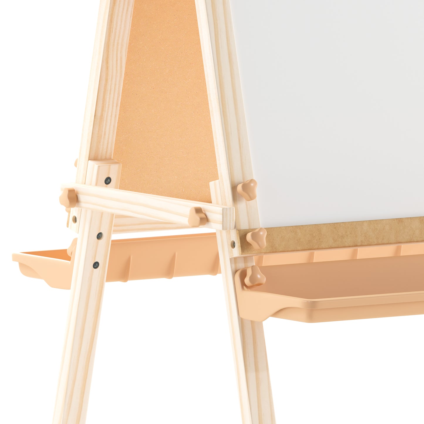 Bright Beginnings Commercial Classroom Freestanding Wood Art Easel with Chalk Board, Dry -Erase Board, 2 Trays, Paper Roller, Paper Tear Bar, Natural Beech