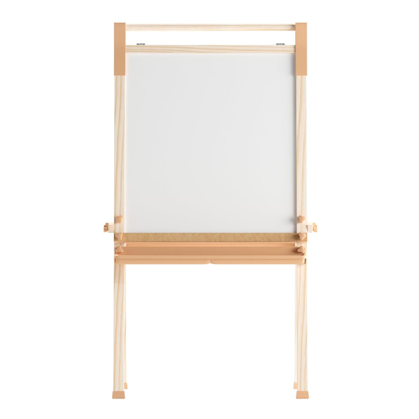 Bright Beginnings Commercial Classroom Freestanding Wood Art Easel with Chalk Board, Dry -Erase Board, 2 Trays, Paper Roller, Paper Tear Bar, Natural Beech