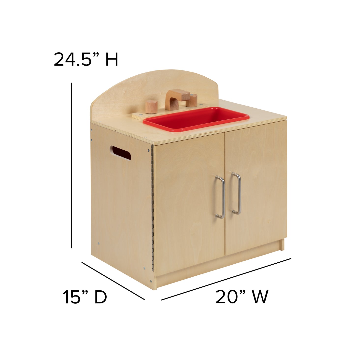 Hercules Children's Wooden Kitchen Sink for Commercial or Home Use - Safe, Kid Friendly Design Natural