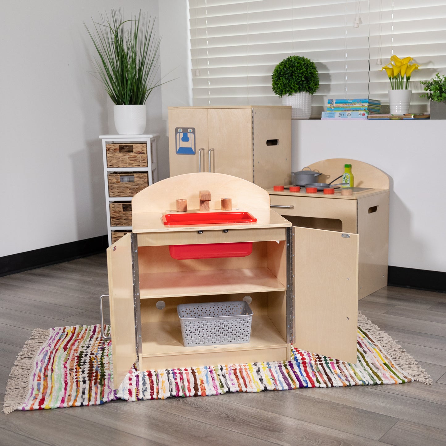 Hercules Children's Wooden Kitchen Sink for Commercial or Home Use - Safe, Kid Friendly Design Natural
