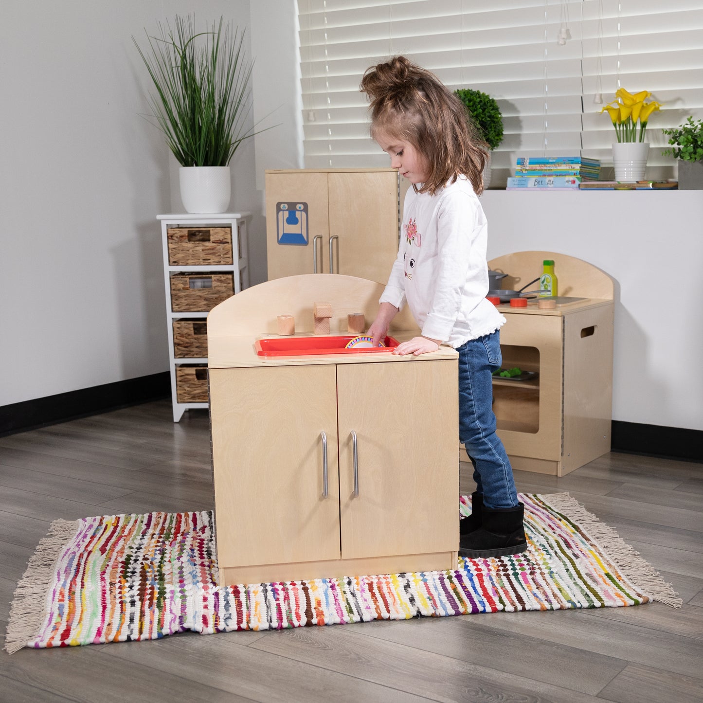 Hercules Children's Wooden Kitchen Sink for Commercial or Home Use - Safe, Kid Friendly Design Natural