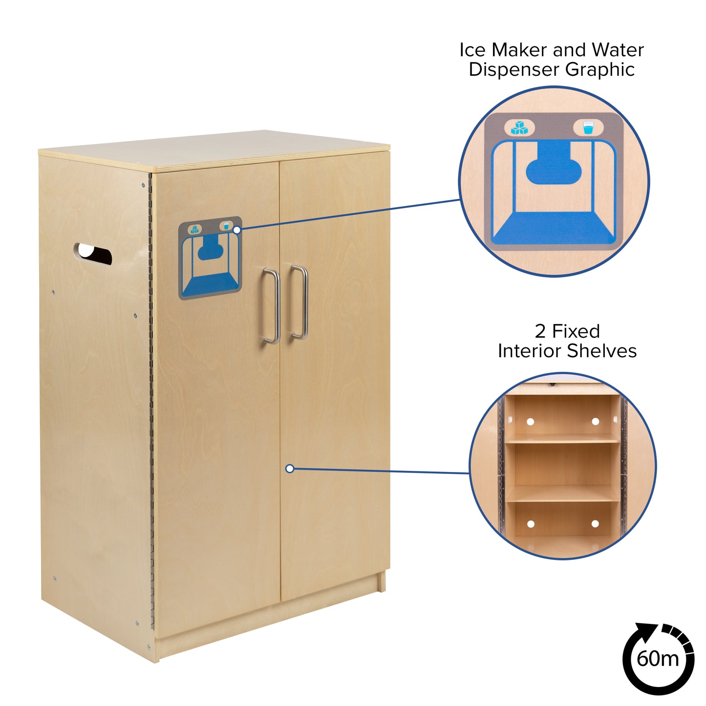 Hercules Children's Wooden Kitchen Refrigerator for Commercial or Home Use - Safe, Kid Friendly Design Natural