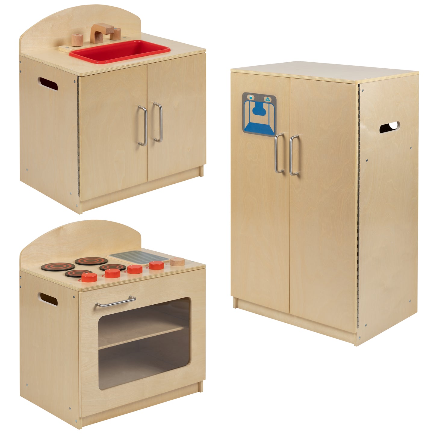 Hercules Children's Wooden Kitchen Set - Stove, Sink and Refrigerator for Commercial or Home Use - Safe, Kid Friendly Design Natural