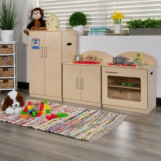 Hercules Children's Wooden Kitchen Set - Stove, Sink and Refrigerator for Commercial or Home Use - Safe, Kid Friendly Design Natural