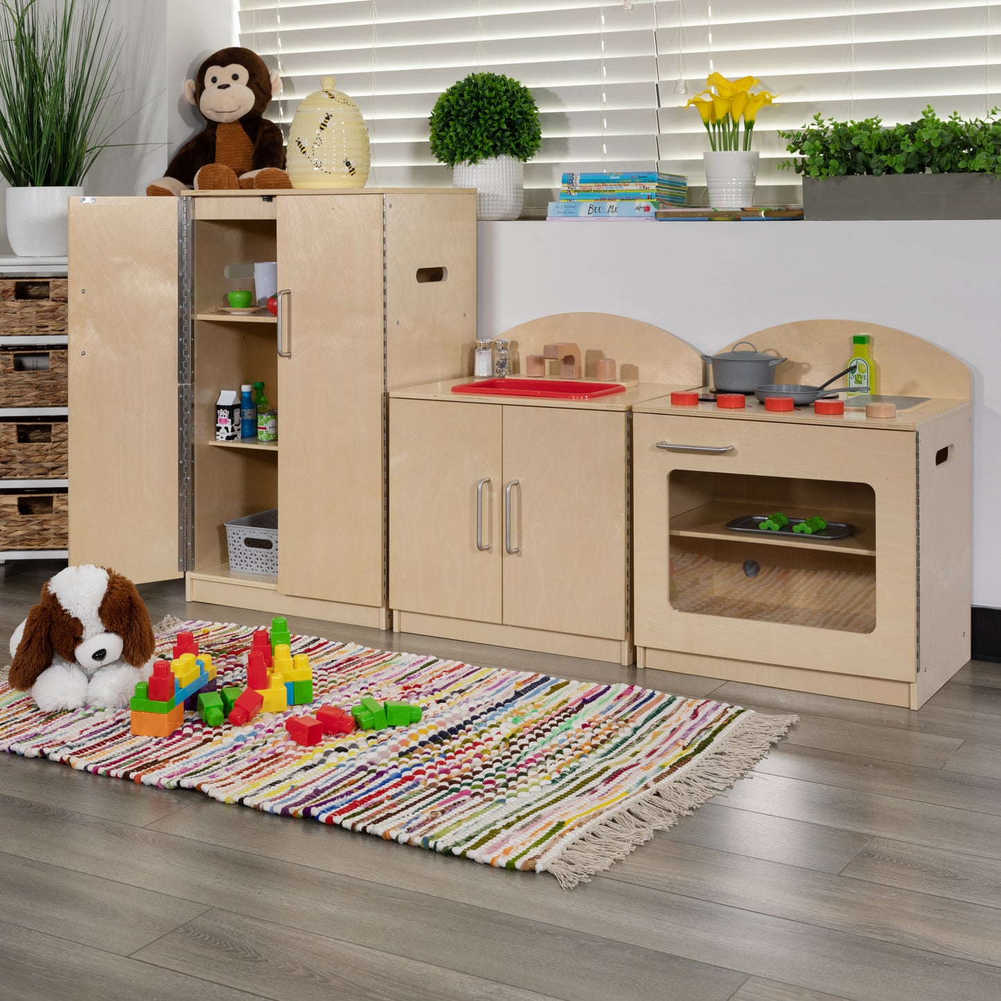 Hercules Children's Wooden Kitchen Set - Stove, Sink and Refrigerator for Commercial or Home Use - Safe, Kid Friendly Design Natural