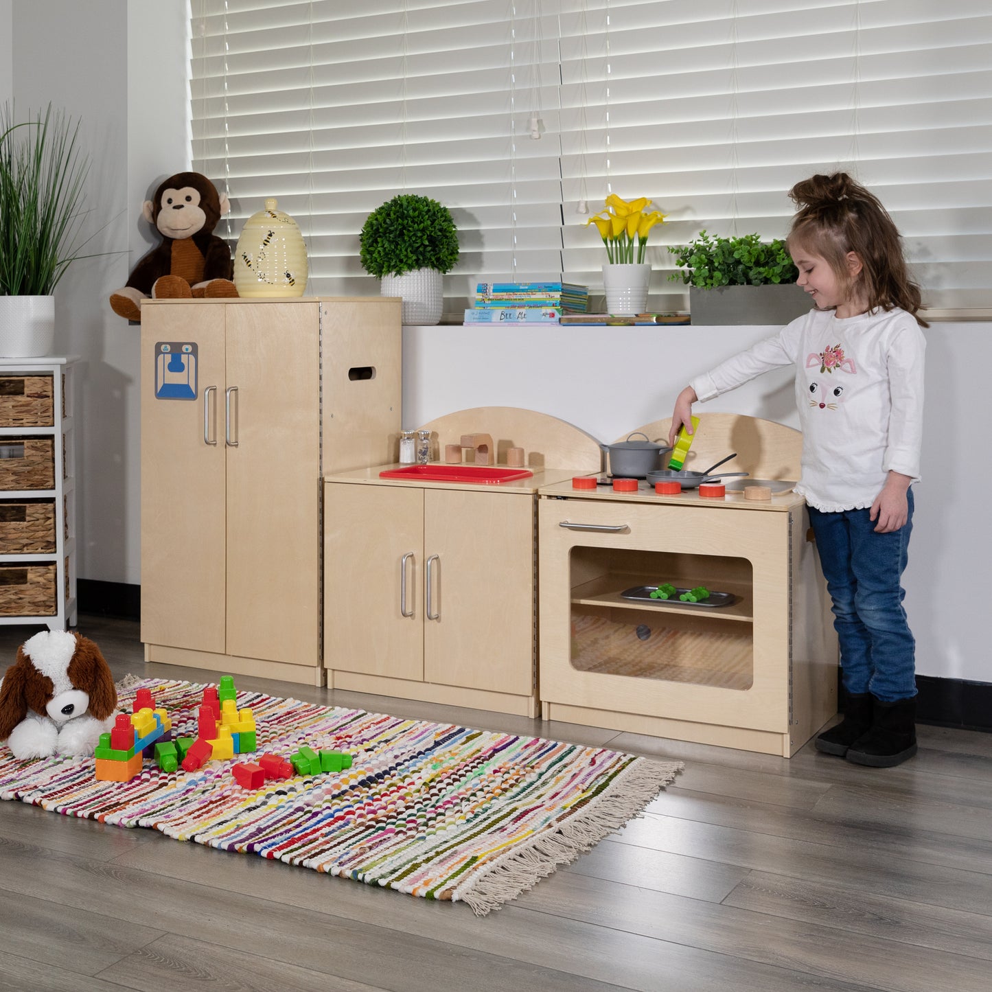 Hercules Children's Wooden Kitchen Set - Stove, Sink and Refrigerator for Commercial or Home Use - Safe, Kid Friendly Design Natural