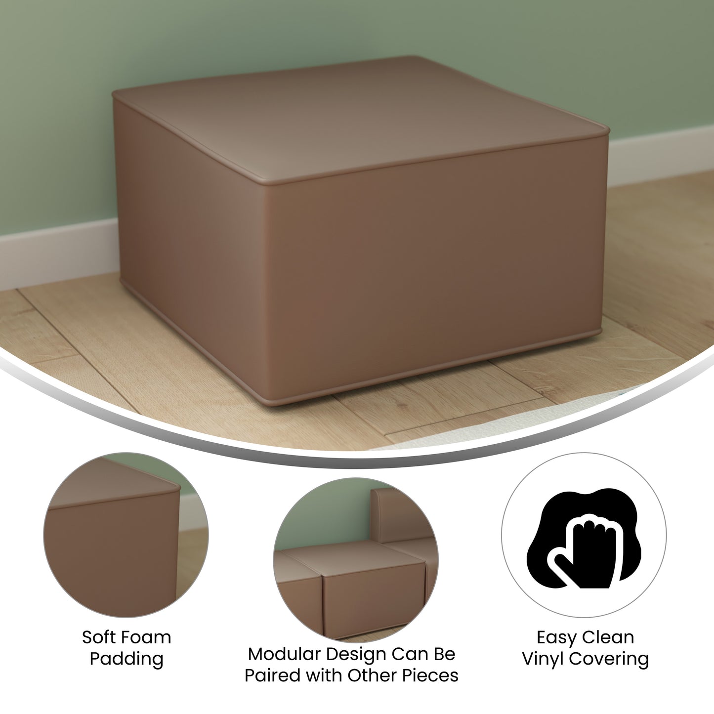 Bright Beginnings Commercial Grade Modular Classroom Soft Seating, 1 Seater Chair/Ottoman, Neutral Vinyl Neutral