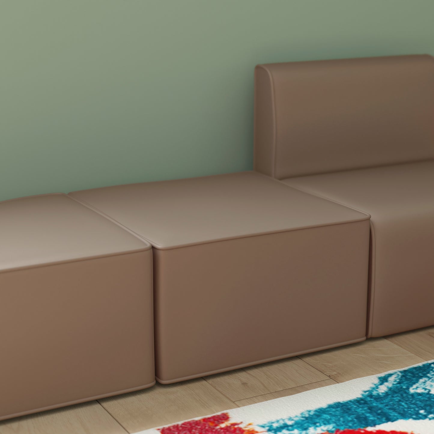 Bright Beginnings Commercial Grade Modular Classroom Soft Seating, 1 Seater Chair/Ottoman, Neutral Vinyl Neutral