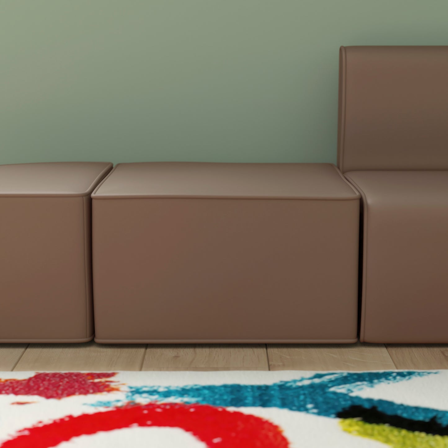 Bright Beginnings Commercial Grade Modular Classroom Soft Seating, 1 Seater Chair/Ottoman, Neutral Vinyl Neutral