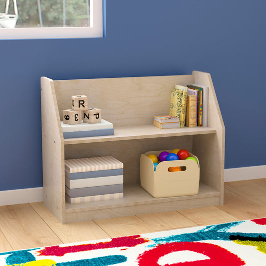 Bright Beginnings Commercial Grade Modular 2 Shelf Wooden Classroom Display Shelf, Natural Beech
