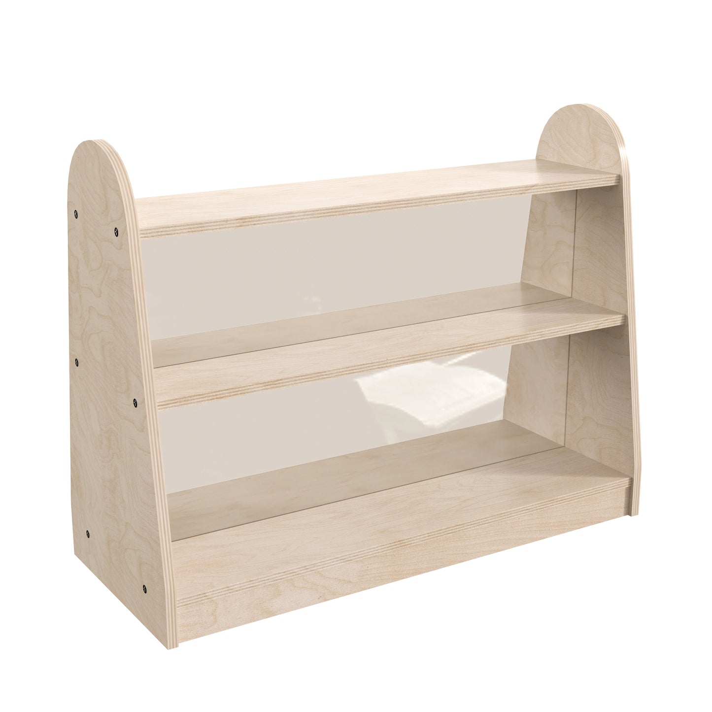Bright Beginnings Commercial Grade 3 Shelf Double Sided Wooden Classroom Storage Unit with Clear Plastic Divider, Safe, Kid Friendly Design, Natural Beech
