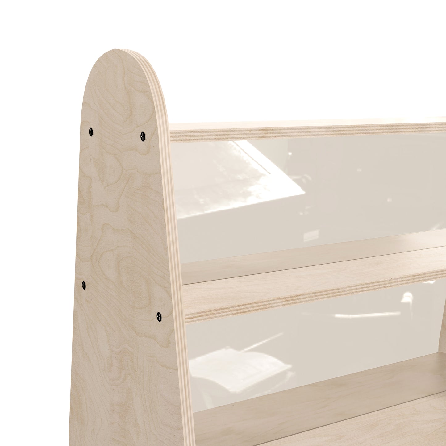Bright Beginnings Commercial Grade 3 Shelf Double Sided Wooden Classroom Storage Unit with Clear Plastic Divider, Safe, Kid Friendly Design, Natural Beech