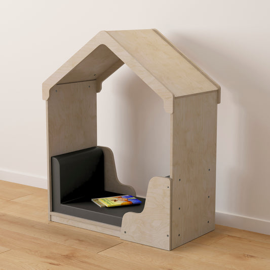Bright Beginnings Commercial Grade Green Guard Certified Wooden Quiet Corner Reading Nook with Padded Soft Seating Beech