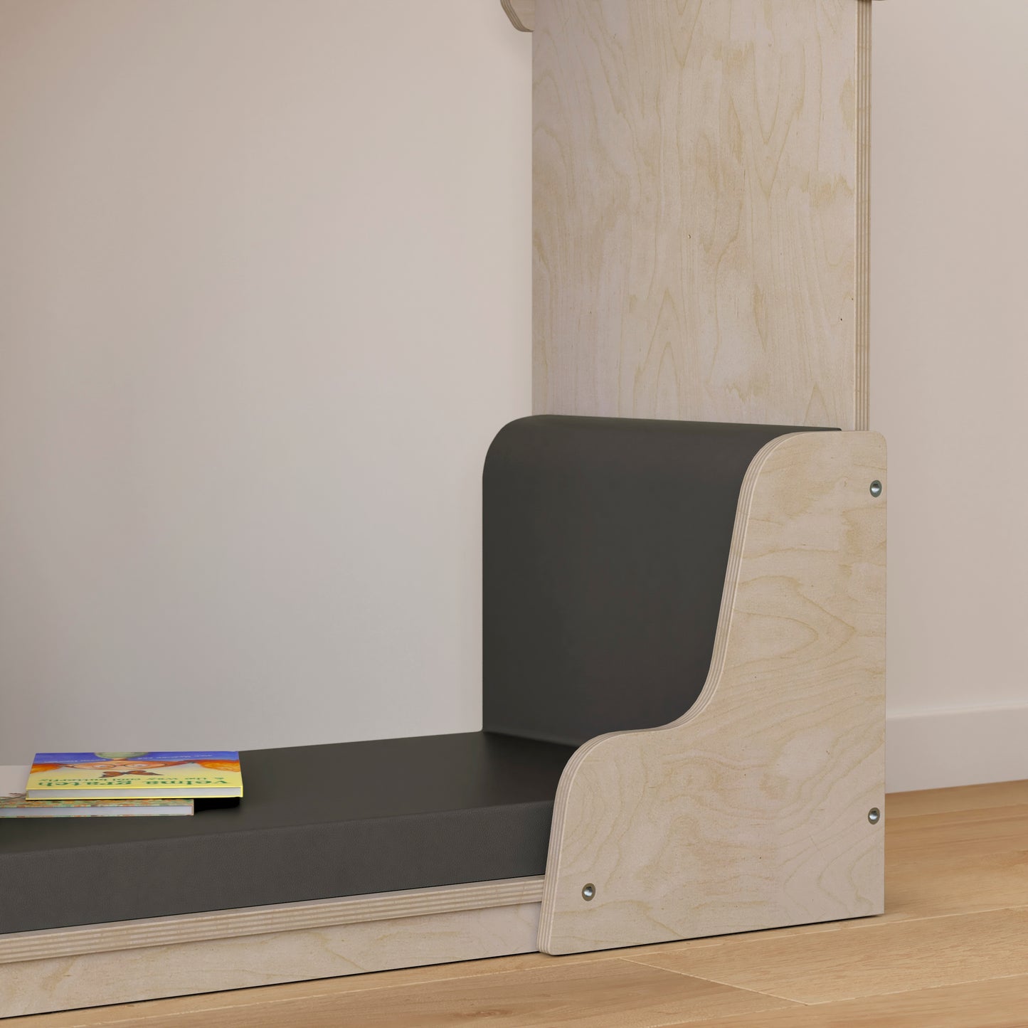 Bright Beginnings Commercial Grade Green Guard Certified Wooden Quiet Corner Reading Nook with Padded Soft Seating Beech