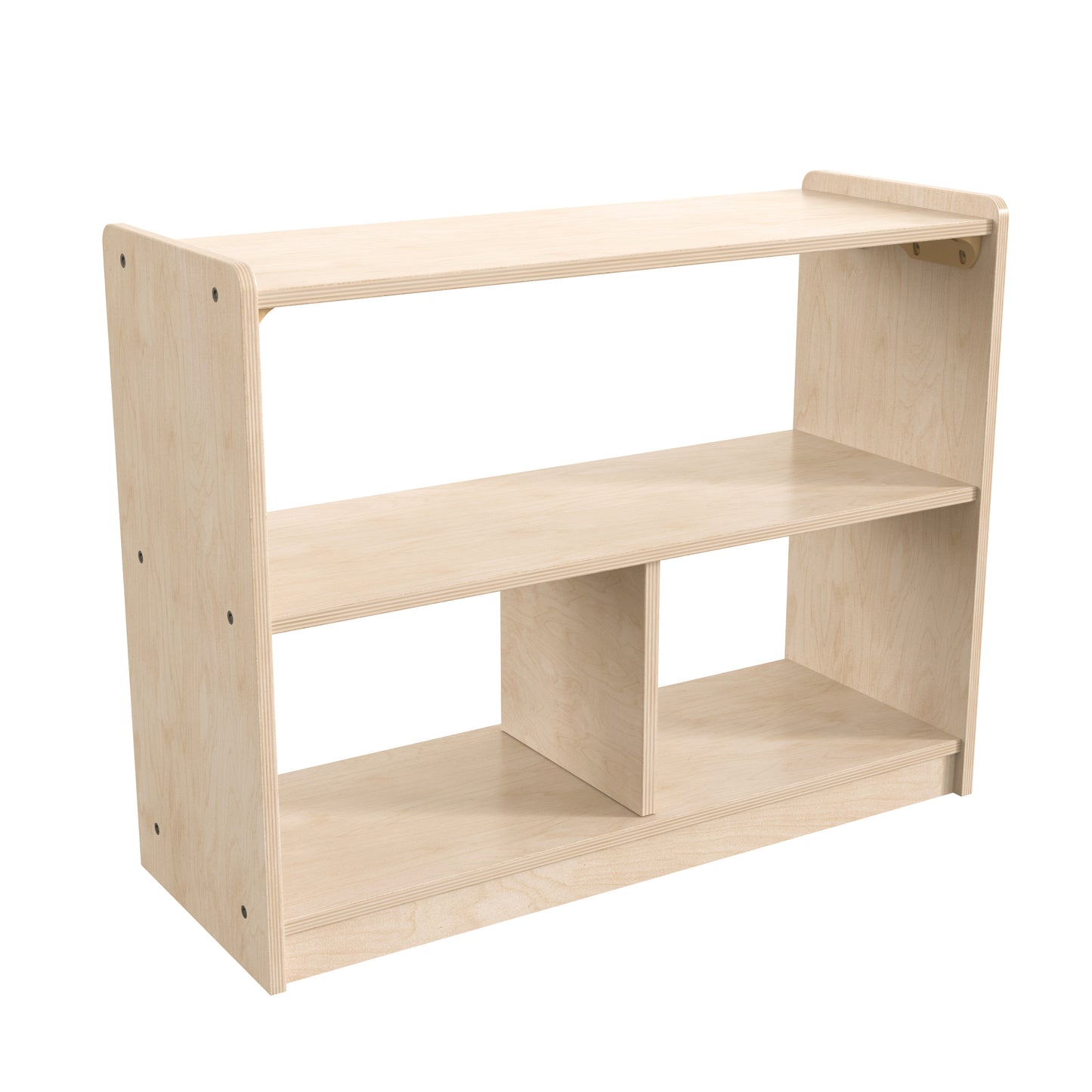 Bright Beginnings Commercial Grade 3 Section Modular Wooden Classroom Open Storage Unit, Safe, Kid Friendly Design, Natural Beech