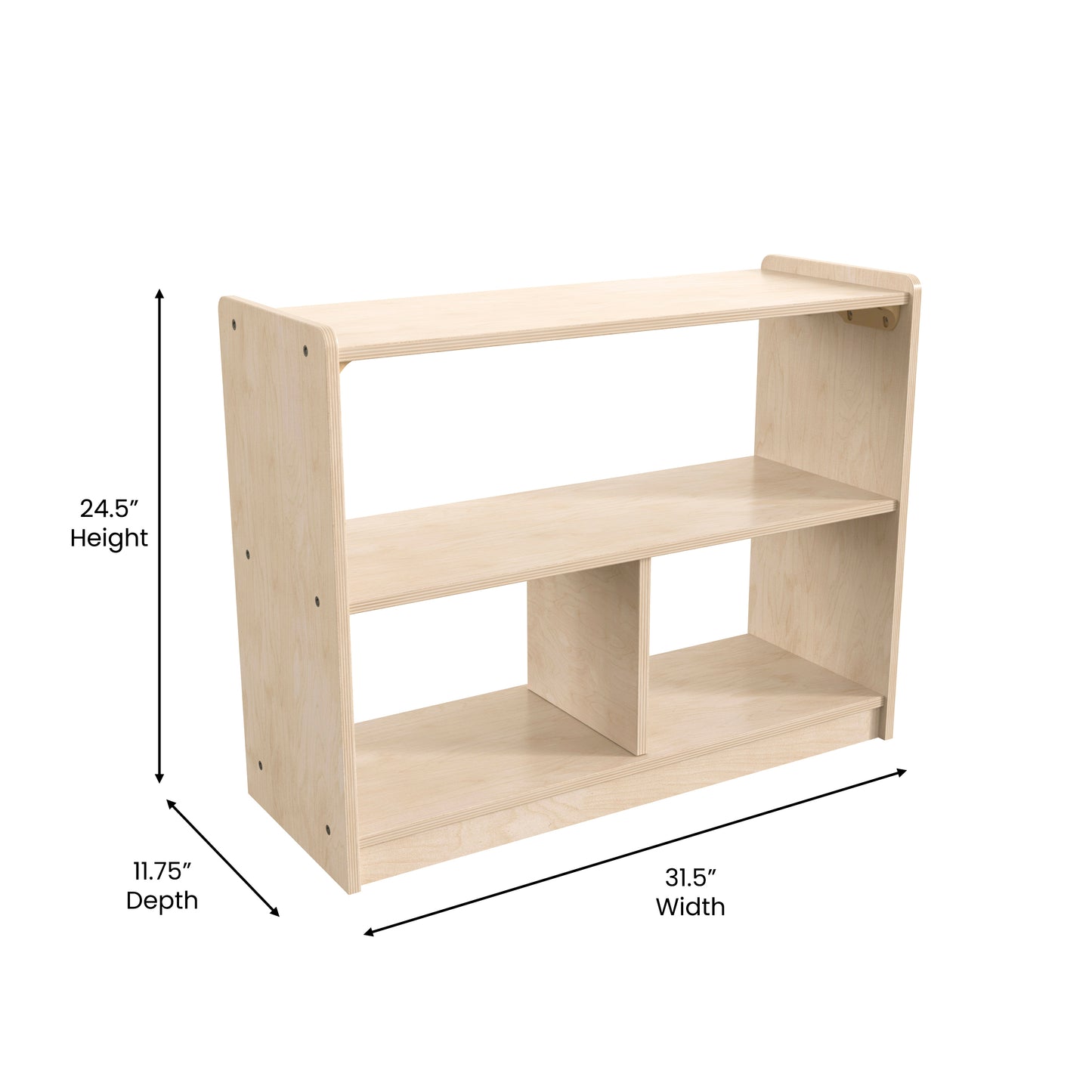 Bright Beginnings Commercial Grade 3 Section Modular Wooden Classroom Open Storage Unit, Safe, Kid Friendly Design, Natural Beech