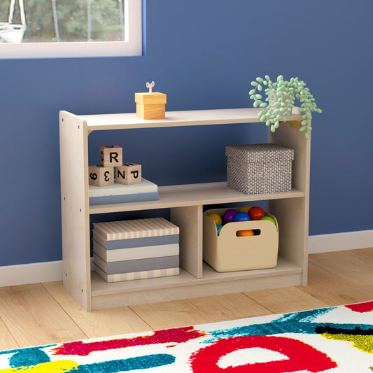Bright Beginnings Commercial Grade 3 Section Modular Wooden Classroom Open Storage Unit, Safe, Kid Friendly Design, Natural Beech