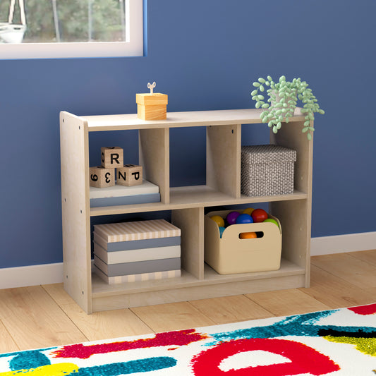 Bright Beginnings Commercial Grade 5 Section Modular Wooden Classroom Open Storage Unit, Safe, Kid Friendly Design, Natural Beech