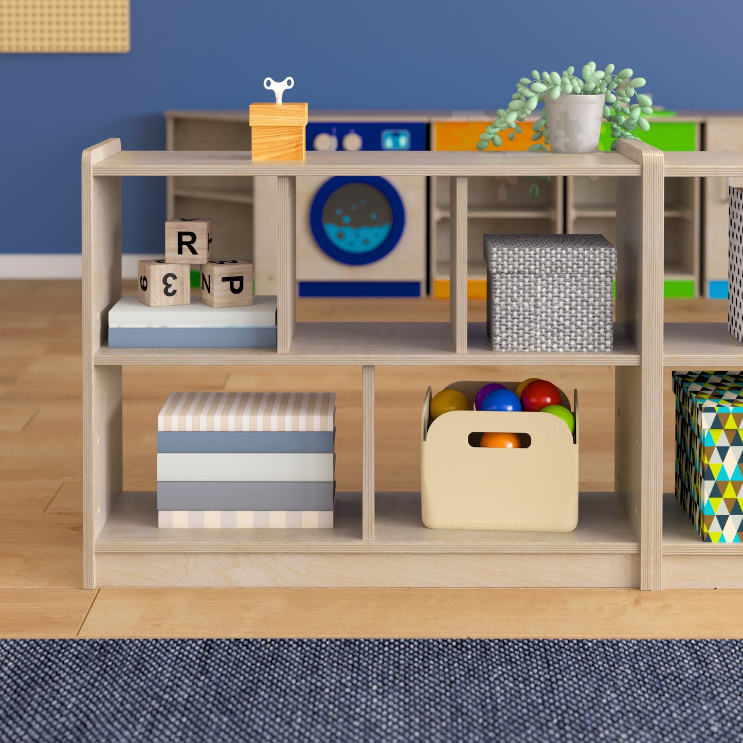 Bright Beginnings Commercial Grade 5 Section Modular Wooden Classroom Open Storage Unit, Safe, Kid Friendly Design, Natural Beech