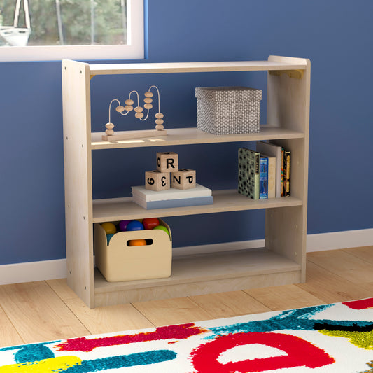 Bright Beginnings Commercial Grade 3 Shelf Wooden Classroom Open Storage Unit, Safe, Kid Friendly Design, Natural Beech