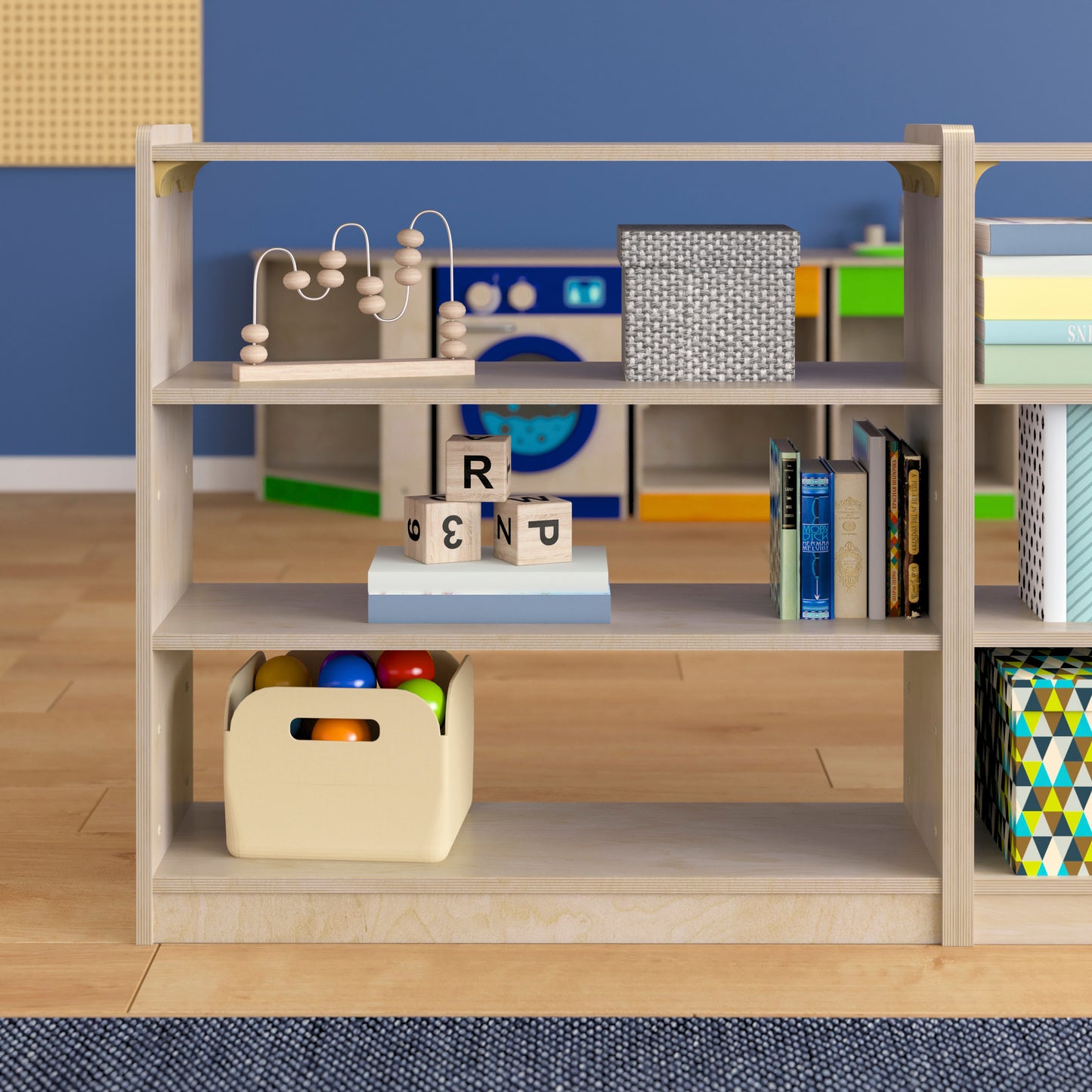Bright Beginnings Commercial Grade 3 Shelf Wooden Classroom Open Storage Unit, Safe, Kid Friendly Design, Natural Beech