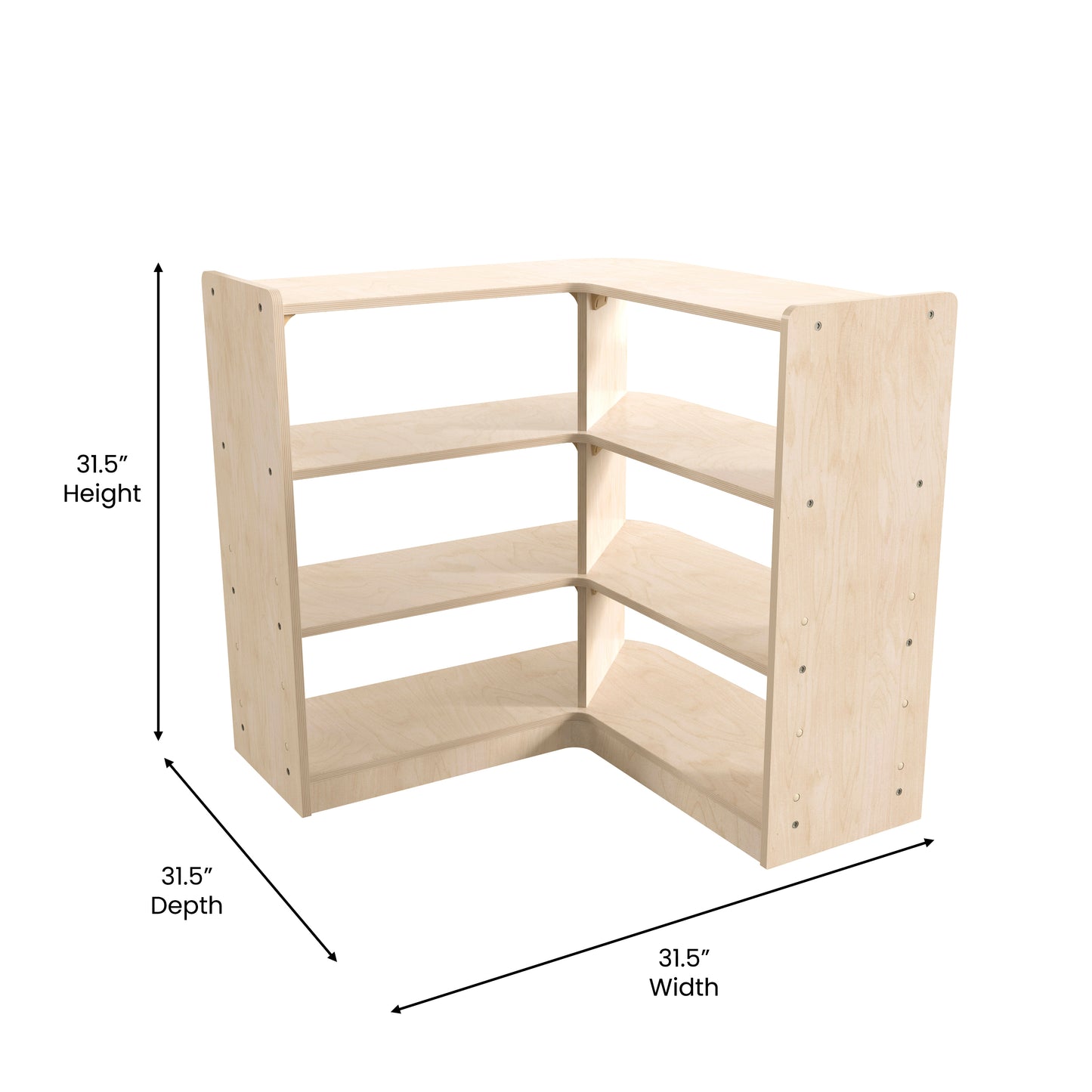 Bright Beginnings Commercial Grade 3 Tier Wooden Classroom Open Corner Storage Unit, Safe, Kid Friendly Design, Natural Beech