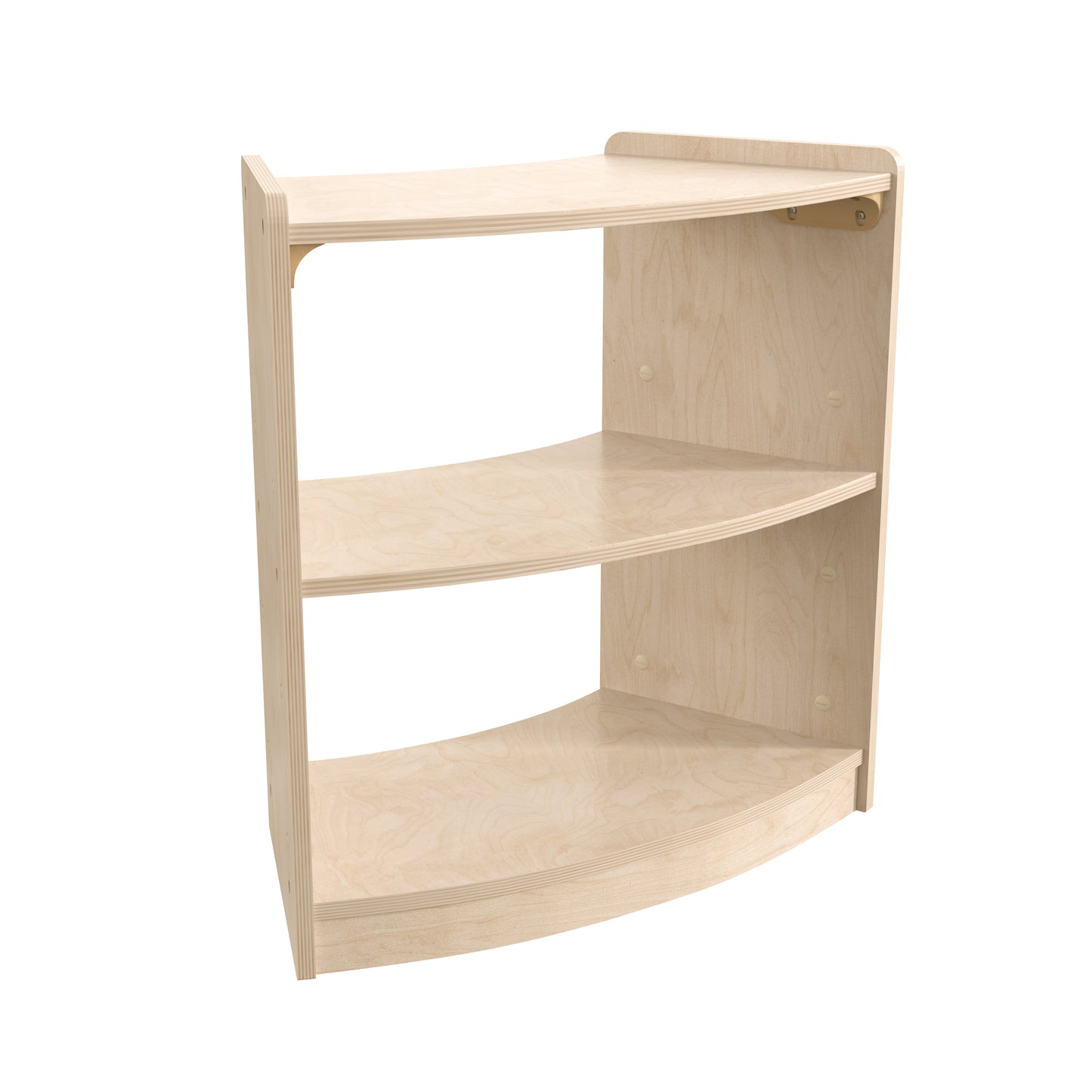 Bright Beginnings Commercial Grade Bow Front 2 Tier Wooden Classroom Open Corner Storage Unit, Safe, Kid Friendly Design, Natural Beech