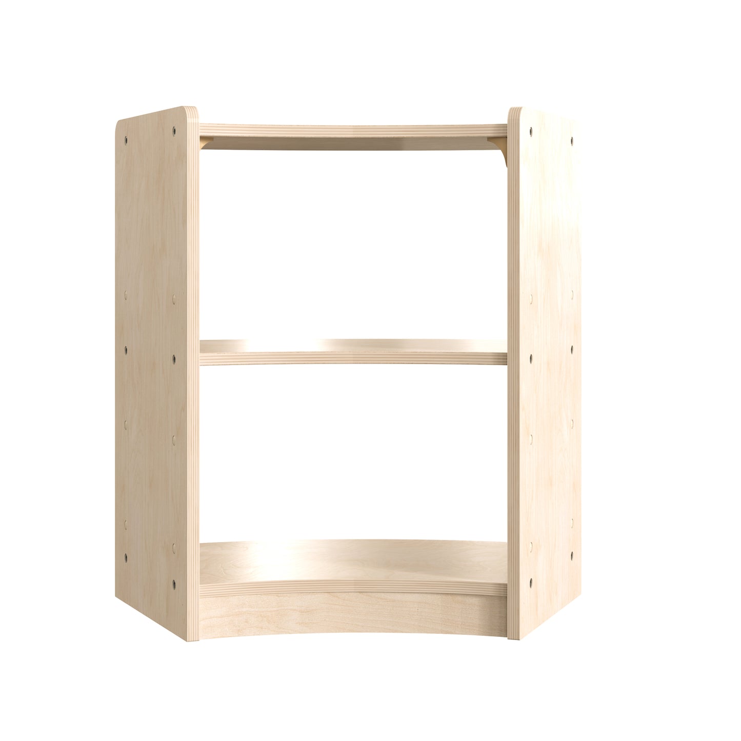 Bright Beginnings Commercial Grade Bow Front 2 Tier Wooden Classroom Open Corner Storage Unit, Safe, Kid Friendly Design, Natural Beech