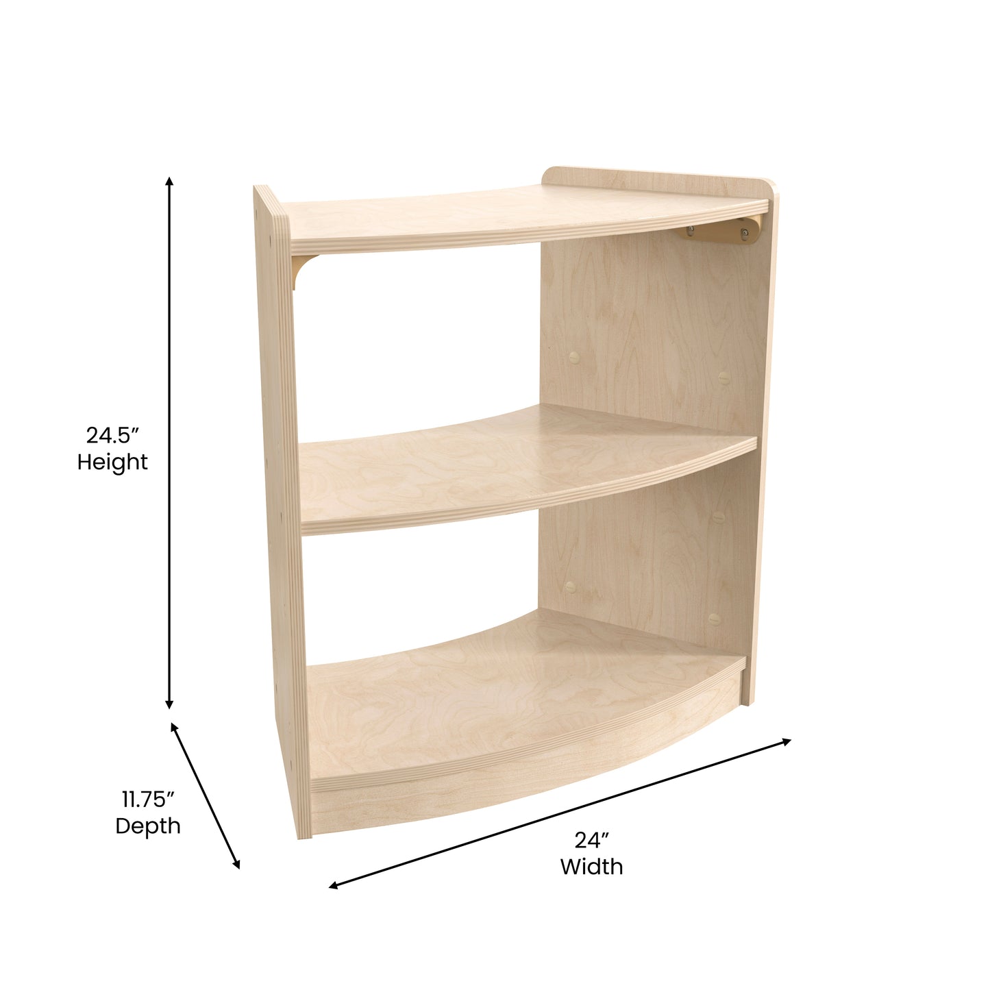 Bright Beginnings Commercial Grade Bow Front 2 Tier Wooden Classroom Open Corner Storage Unit, Safe, Kid Friendly Design, Natural Beech